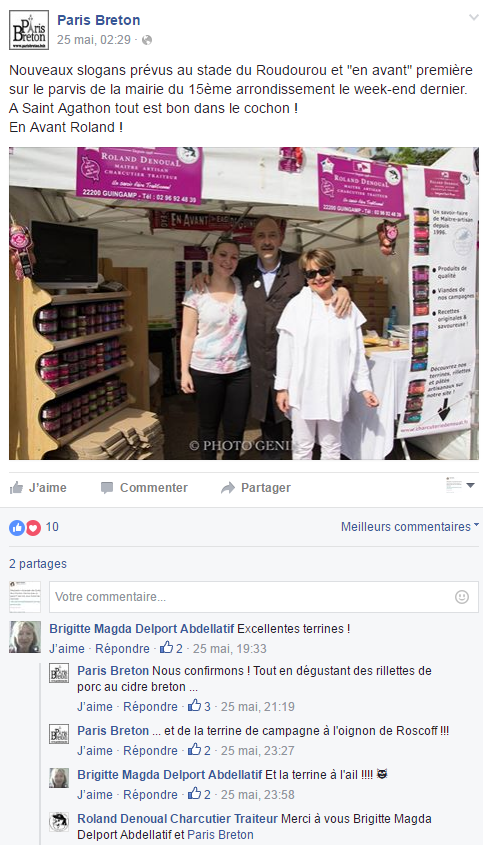 Post Facebook  publié par l'organisateur Paris Bretons de la Fête de la Bretagne 2016